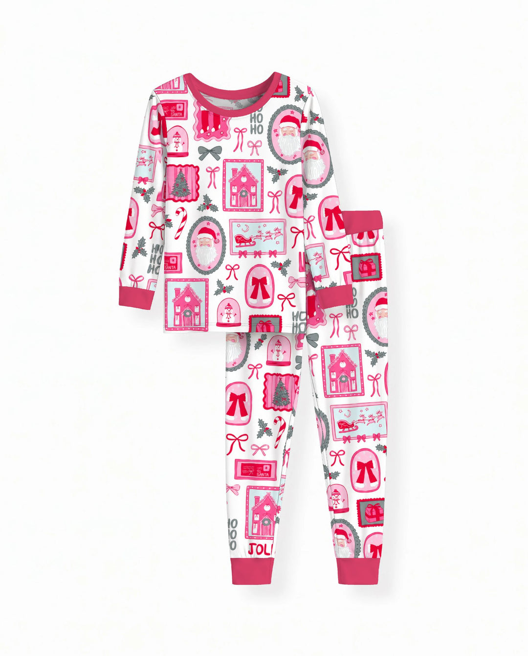 Pink Coquette Christmas Santa Bamboo Two Piece Long Sleeve Pajama Set