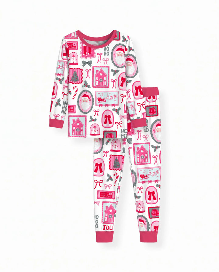 Pink Coquette Christmas Santa Bamboo Two Piece Long Sleeve Pajama Set
