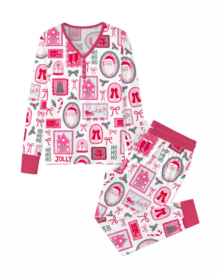 Pink Coquette Christmas Santa Bamboo Women Pajama Set