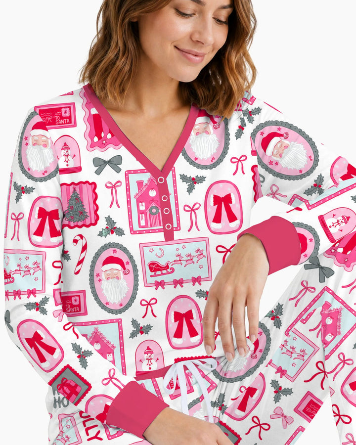 Pink Coquette Christmas Santa Bamboo Women Pajama Set