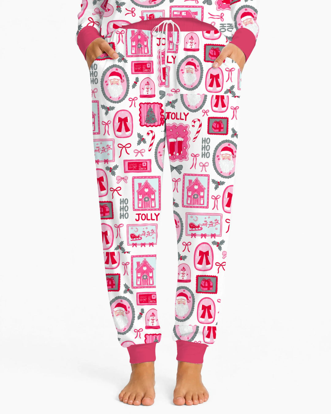 Pink Coquette Christmas Santa Bamboo Women Pajama Set