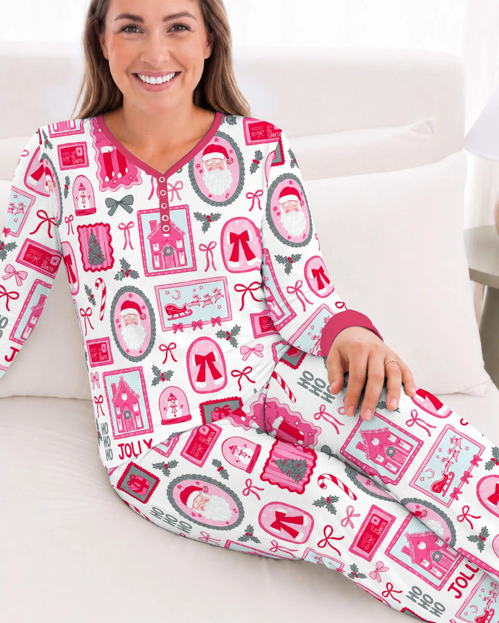 Pink Coquette Christmas Santa Bamboo Women Pajama Set