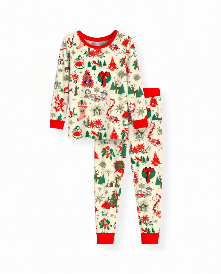 Retro Vintage Christmas Nostalgia Bamboo Two Piece Long Sleeve Pajama Set