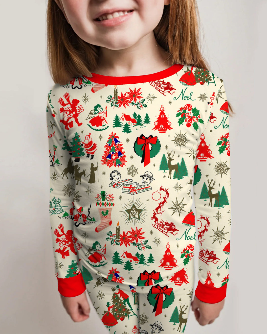 Retro Vintage Christmas Nostalgia Bamboo Two Piece Long Sleeve Pajama Set