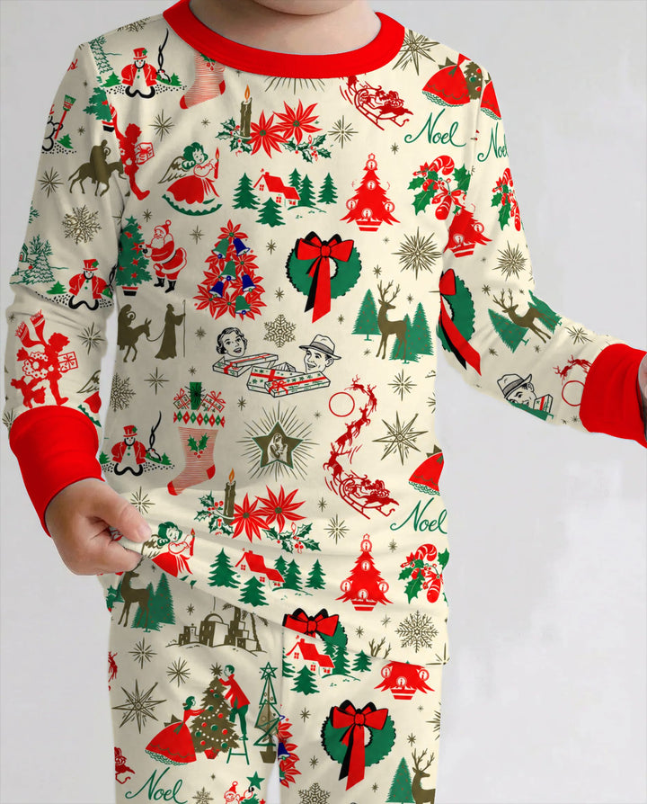 Retro Vintage Christmas Nostalgia Bamboo Two Piece Long Sleeve Pajama Set