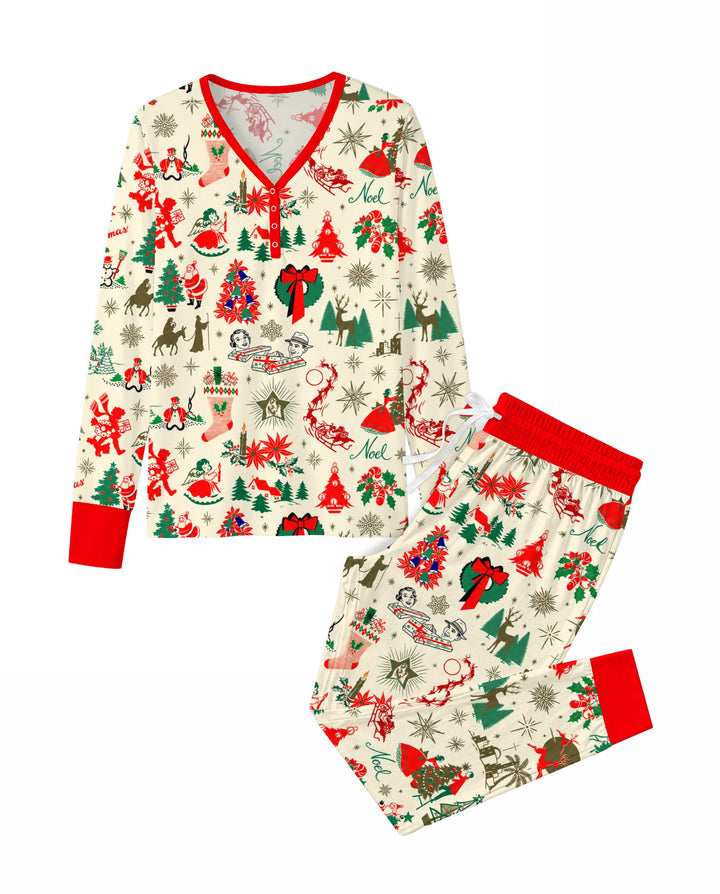 Retro Vintage Christmas Nostalgia Bamboo Women Pajama Set