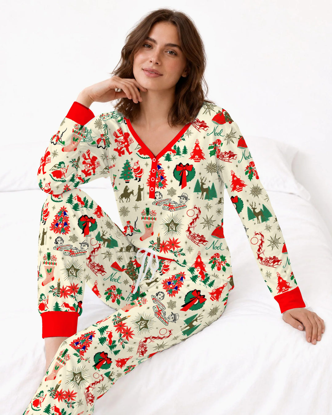 Retro Vintage Christmas Nostalgia Bamboo Women Pajama Set