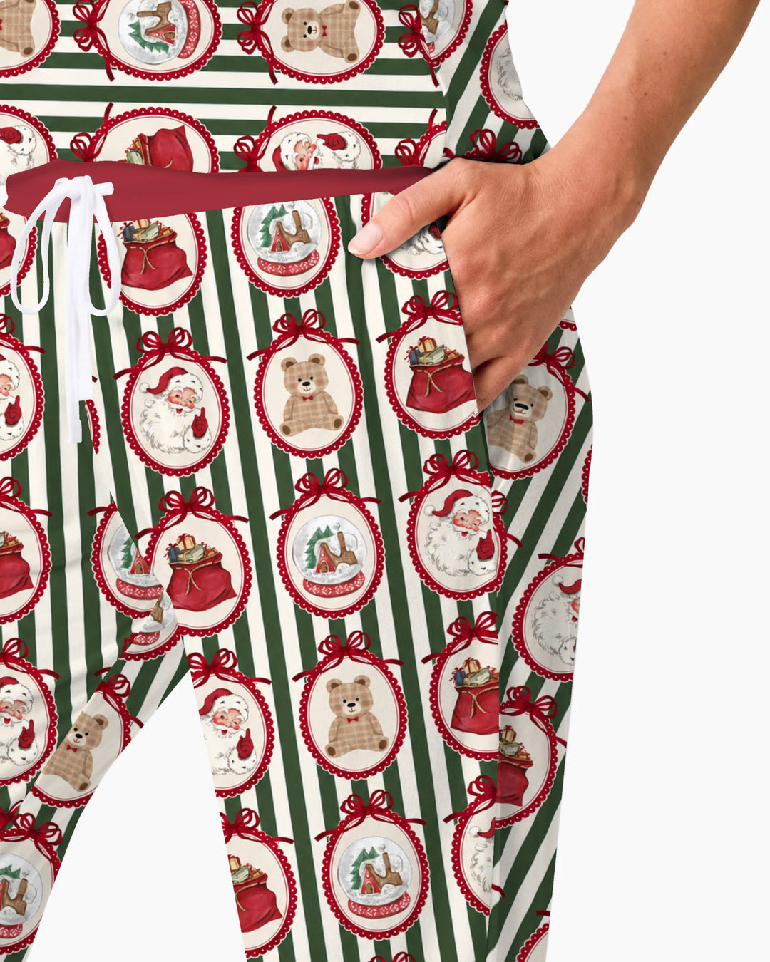 Vintage Christmas Ornament Stripe Bamboo Women Pajama Set
