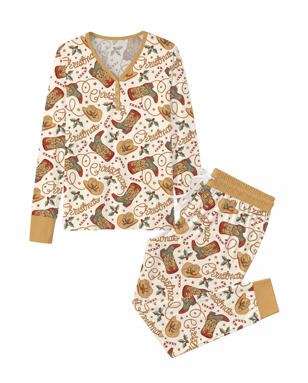 Western Cowboy Christmas Boots Bamboo Women Pajama Set
