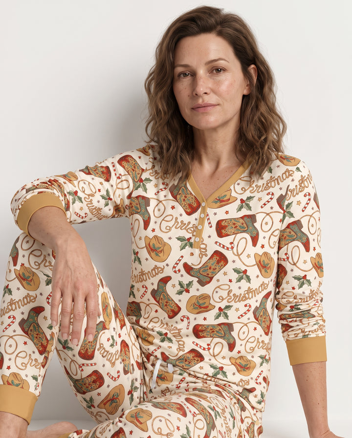 Western Cowboy Christmas Boots Bamboo Women Pajama Set