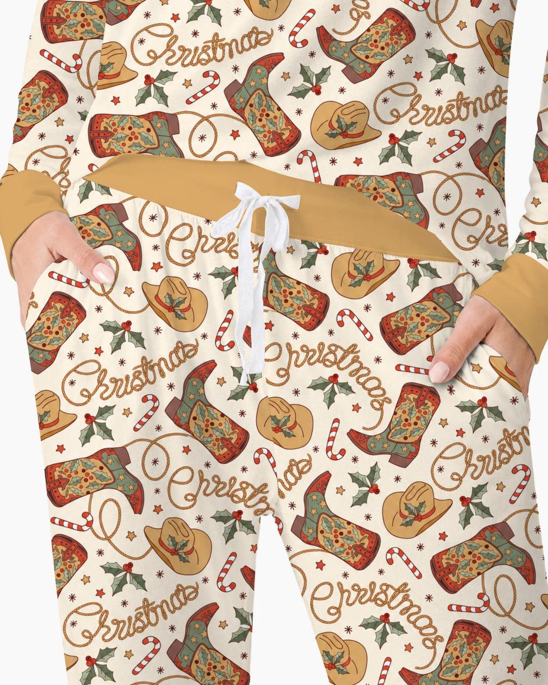 Western Cowboy Christmas Boots Bamboo Women Pajama Set