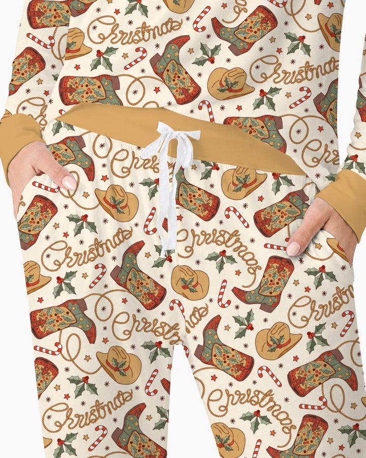 Western Cowboy Christmas Boots Bamboo Women Pajama Set