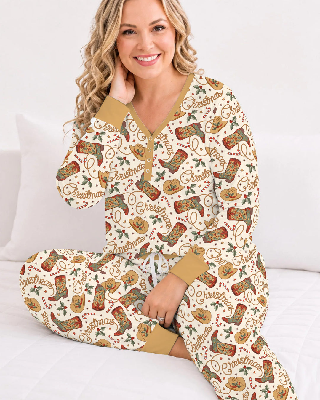 Western Cowboy Christmas Boots Bamboo Women Pajama Set