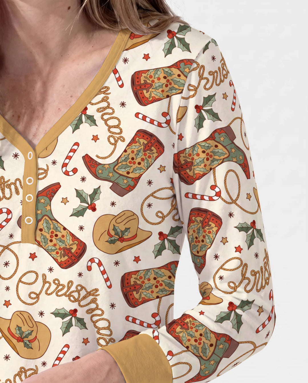 Western Cowboy Christmas Boots Bamboo Women Pajama Set