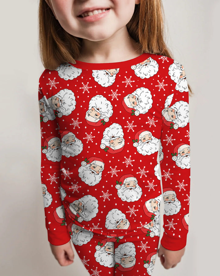 Vintage Santa Red Christmas Bamboo Two Piece Long Sleeve Pajama Set
