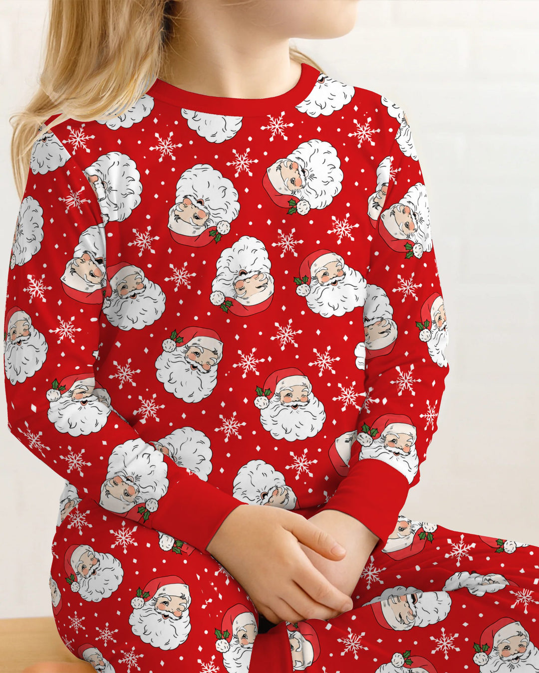 Vintage Santa Red Christmas Bamboo Two Piece Long Sleeve Pajama Set