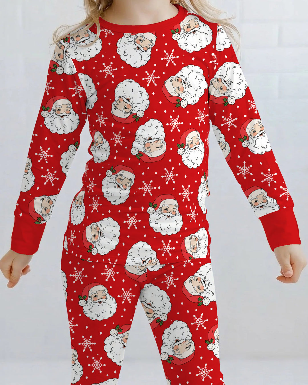 Vintage Santa Red Christmas Bamboo Two Piece Long Sleeve Pajama Set
