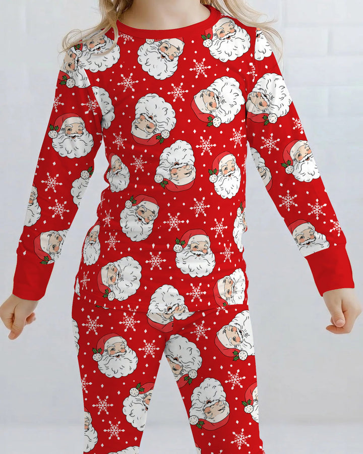 Vintage Santa Red Christmas Bamboo Two Piece Long Sleeve Pajama Set