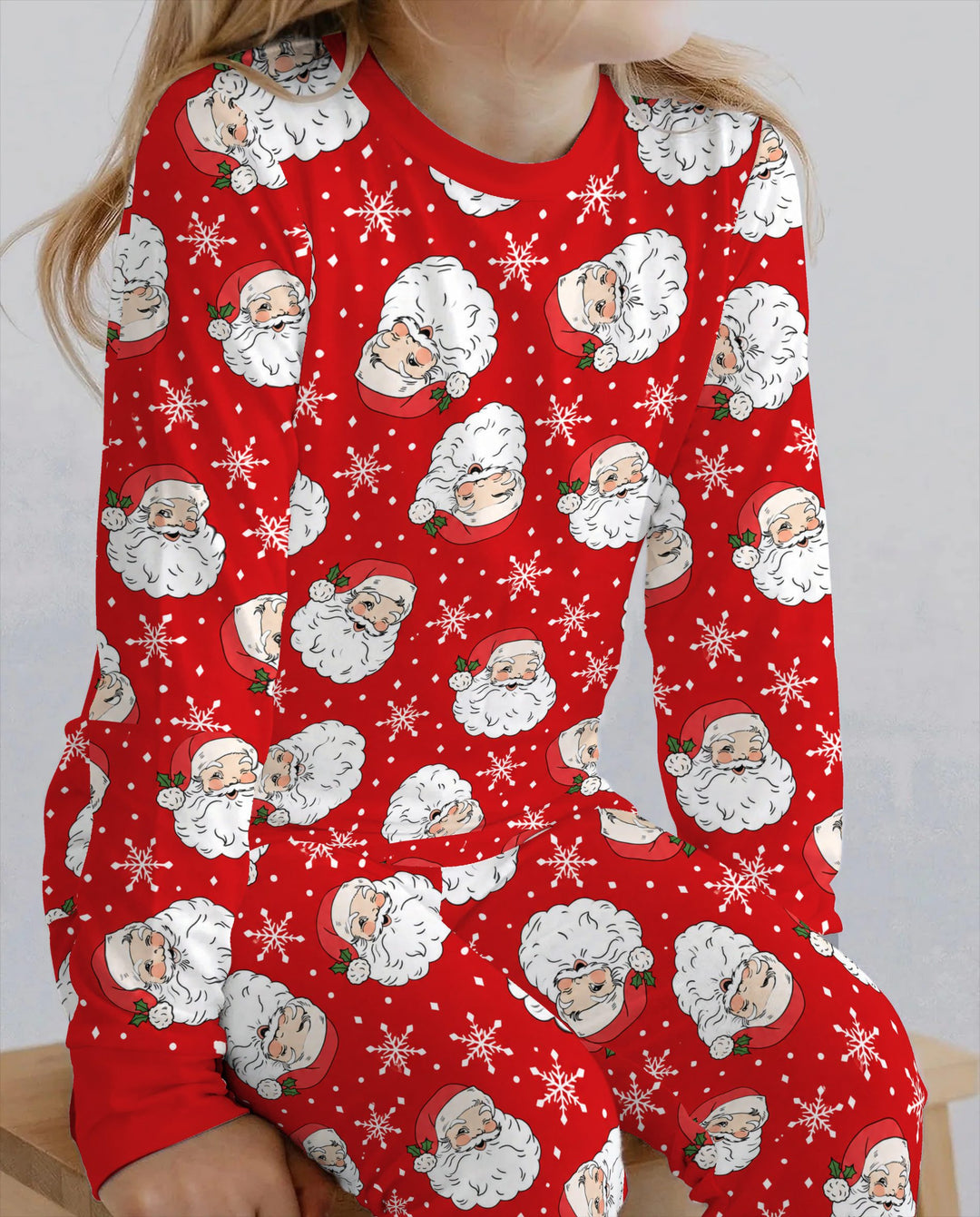 Vintage Santa Red Christmas Bamboo Two Piece Long Sleeve Pajama Set