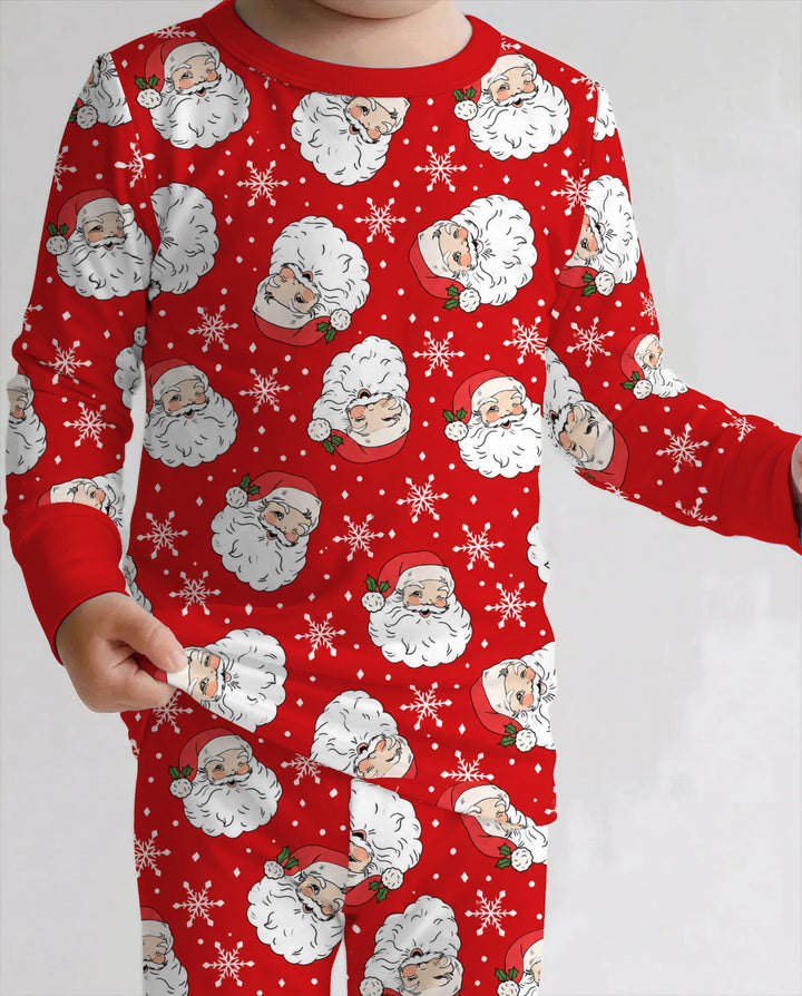 Vintage Santa Red Christmas Bamboo Two Piece Long Sleeve Pajama Set