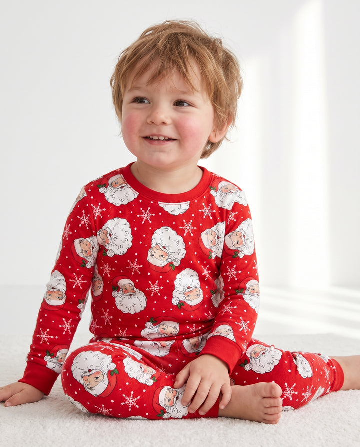 Vintage Santa Red Christmas Bamboo Two Piece Long Sleeve Pajama Set