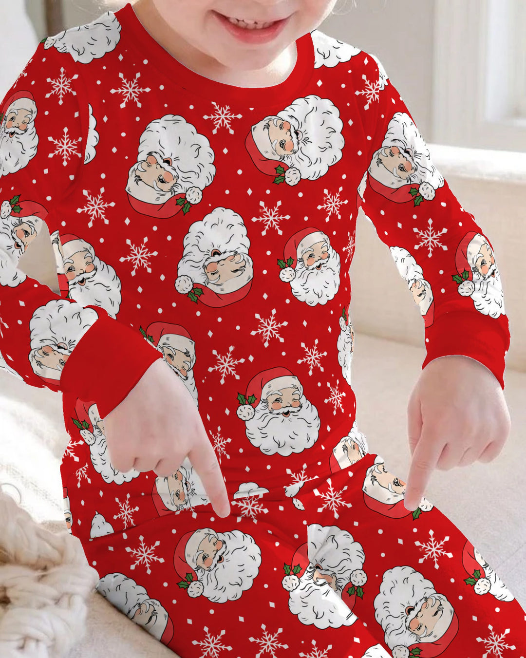 Vintage Santa Red Christmas Bamboo Two Piece Long Sleeve Pajama Set