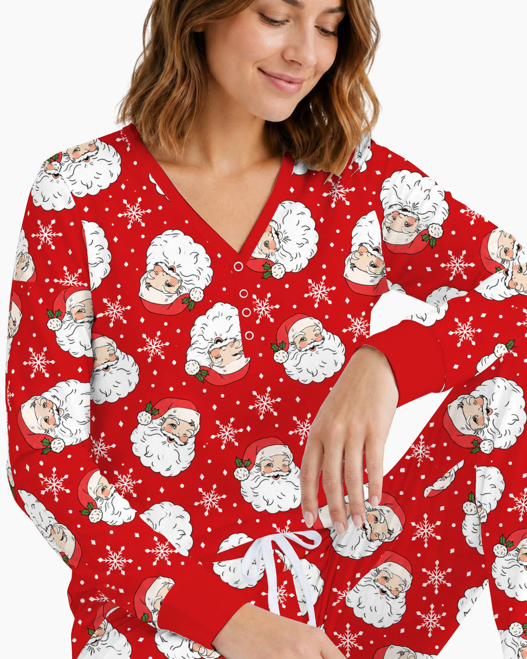 Vintage Santa Red Christmas Bamboo Women Pajama Set