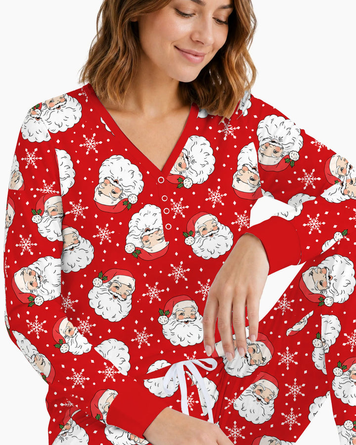 Vintage Santa Red Christmas Bamboo Women Pajama Set