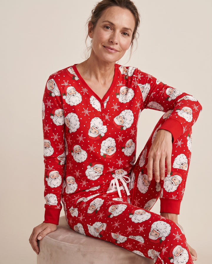 Vintage Santa Red Christmas Bamboo Women Pajama Set