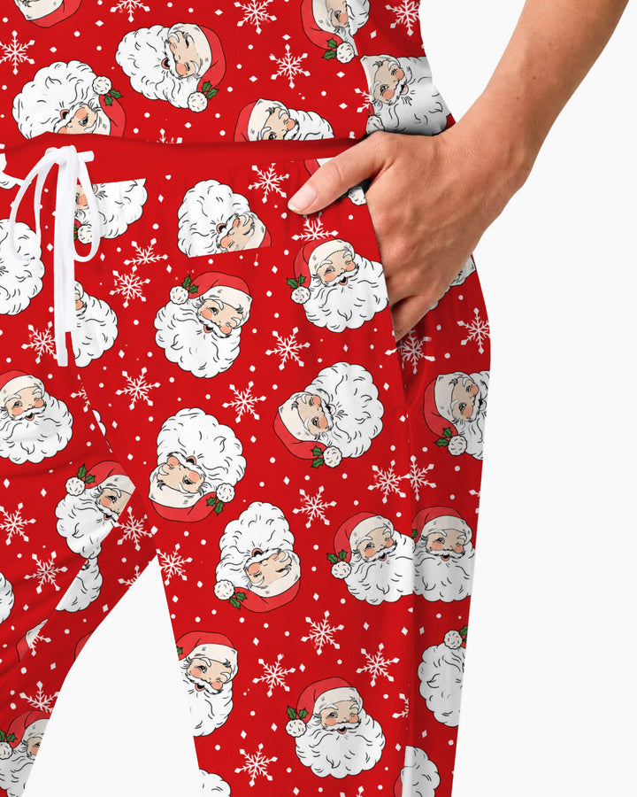 Vintage Santa Red Christmas Bamboo Women Pajama Set