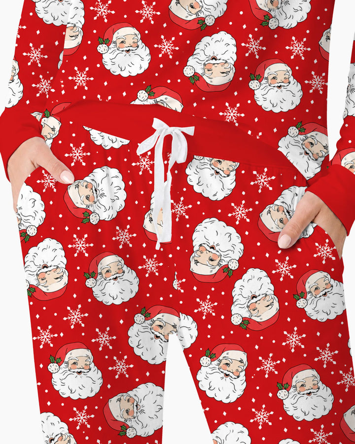 Vintage Santa Red Christmas Bamboo Women Pajama Set