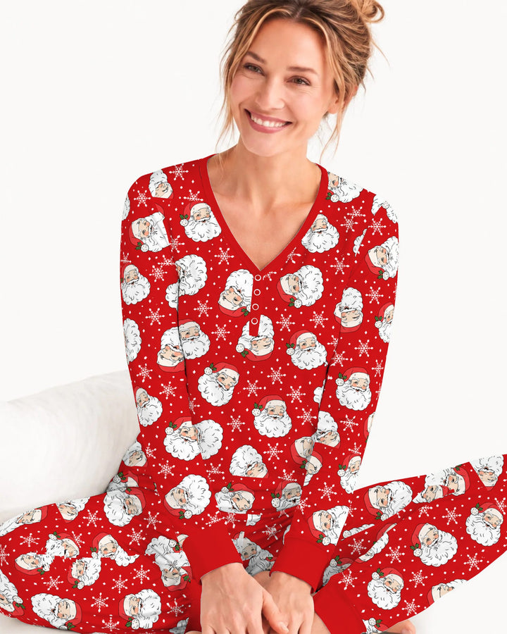 Vintage Santa Red Christmas Bamboo Women Pajama Set