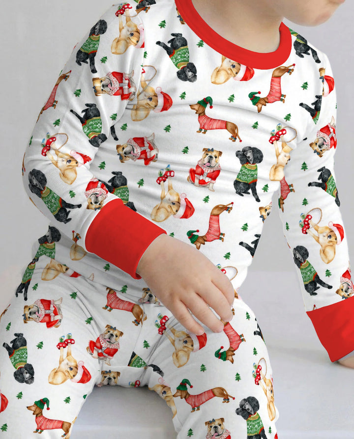 Christmas Dogs in Holiday Sweaters Bamboo Two Piece Long Sleeve Pajama Set