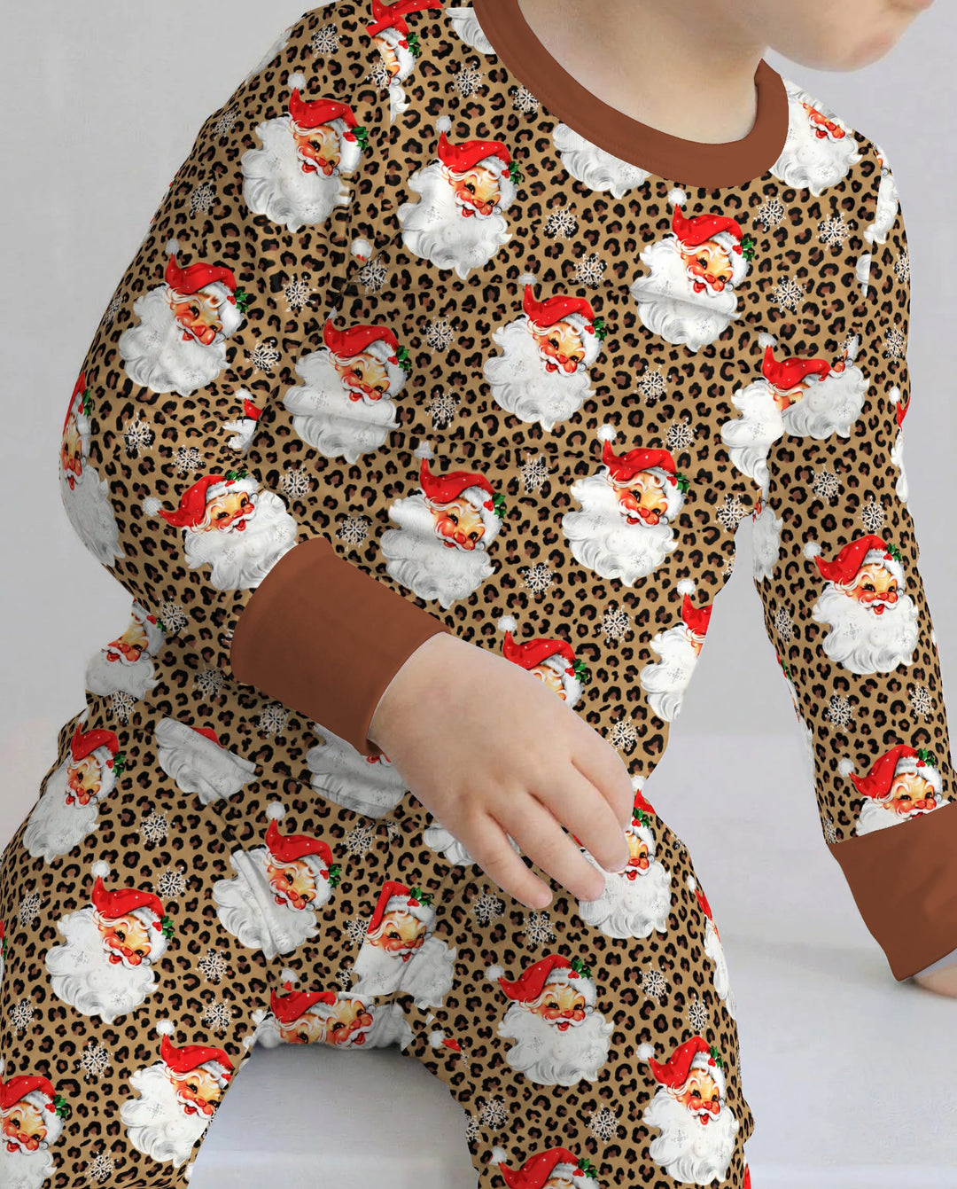 Leopard Print Vintage Santa Bamboo Two Piece Long Sleeve Pajama Set