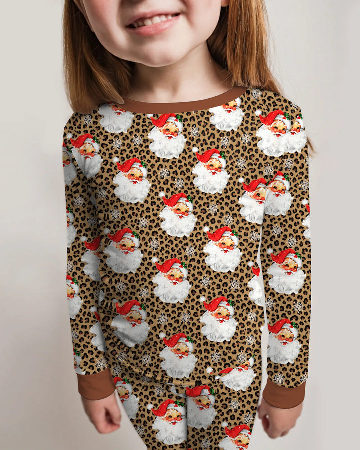 Leopard Print Vintage Santa Bamboo Two Piece Long Sleeve Pajama Set