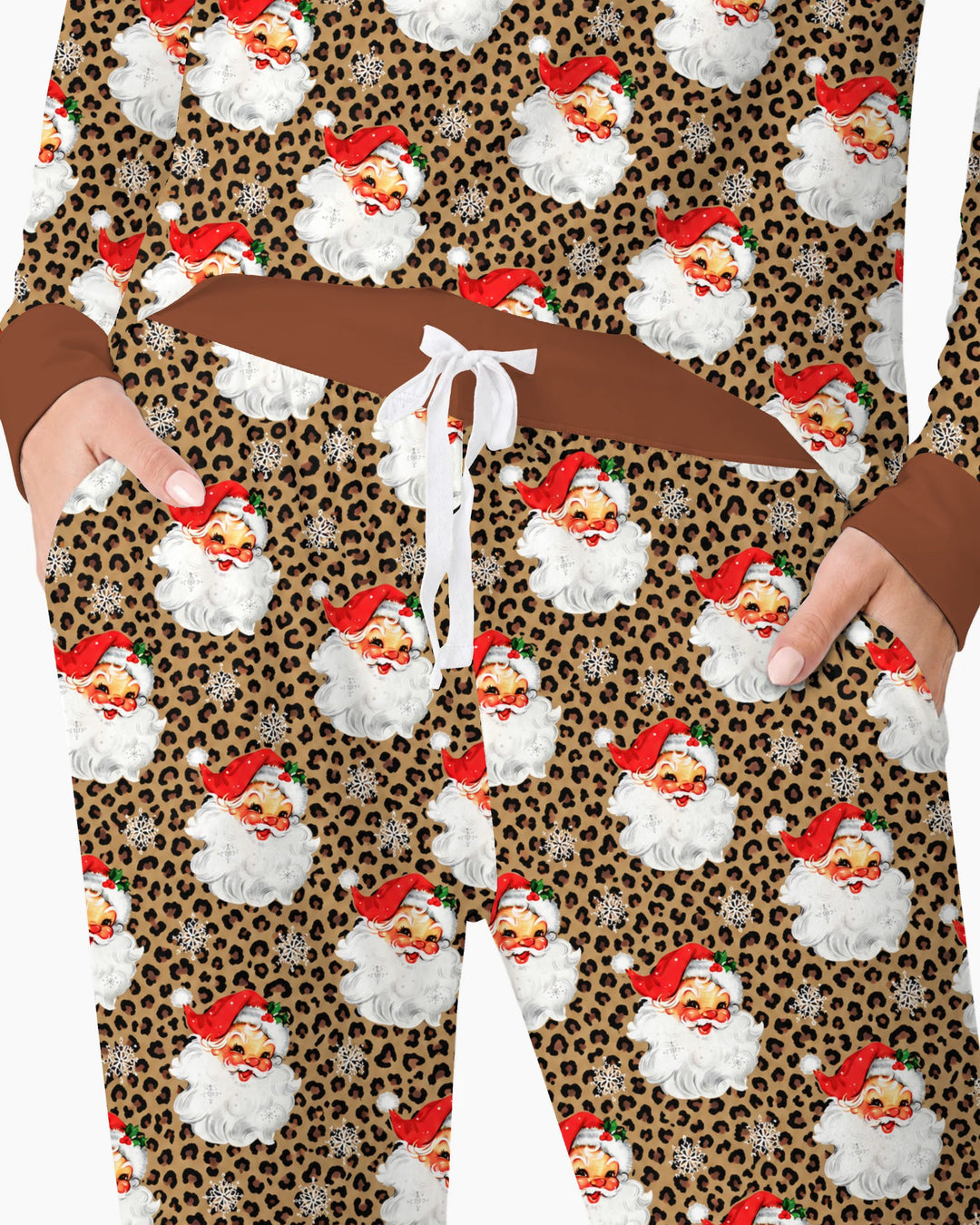 Leopard Print Vintage Santa Bamboo Women Pajama Set