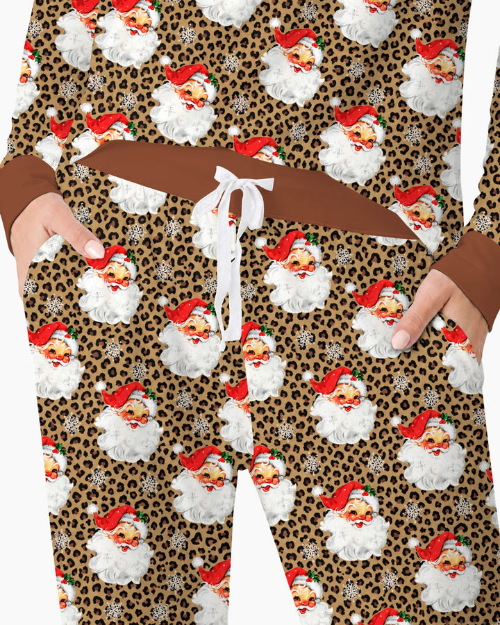Leopard Print Vintage Santa Bamboo Women Pajama Set