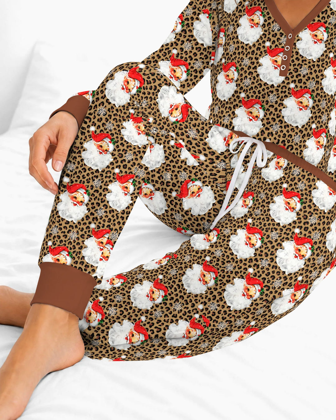Leopard Print Vintage Santa Bamboo Women Pajama Set