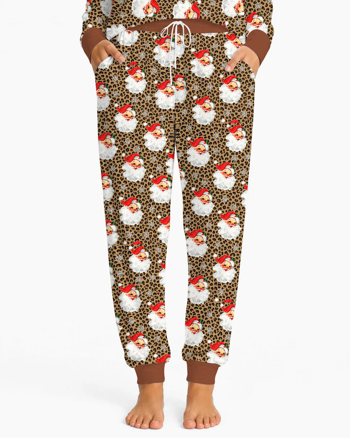 Leopard Print Vintage Santa Bamboo Women Pajama Set