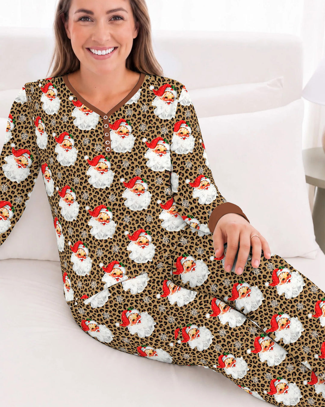 Leopard Print Vintage Santa Bamboo Women Pajama Set