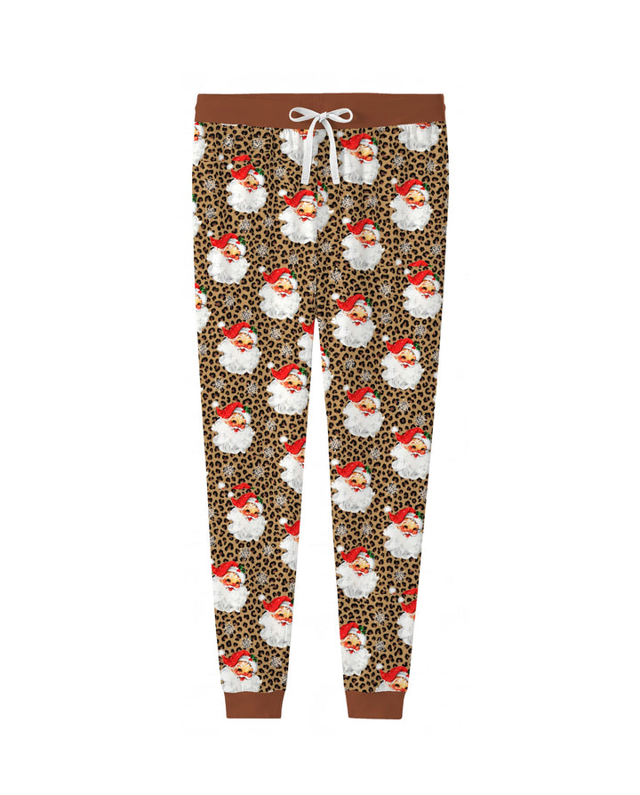 Leopard Print Vintage Santa Bamboo Women Pajama Set