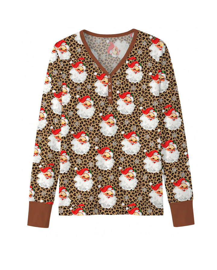 Leopard Print Vintage Santa Bamboo Women Pajama Set