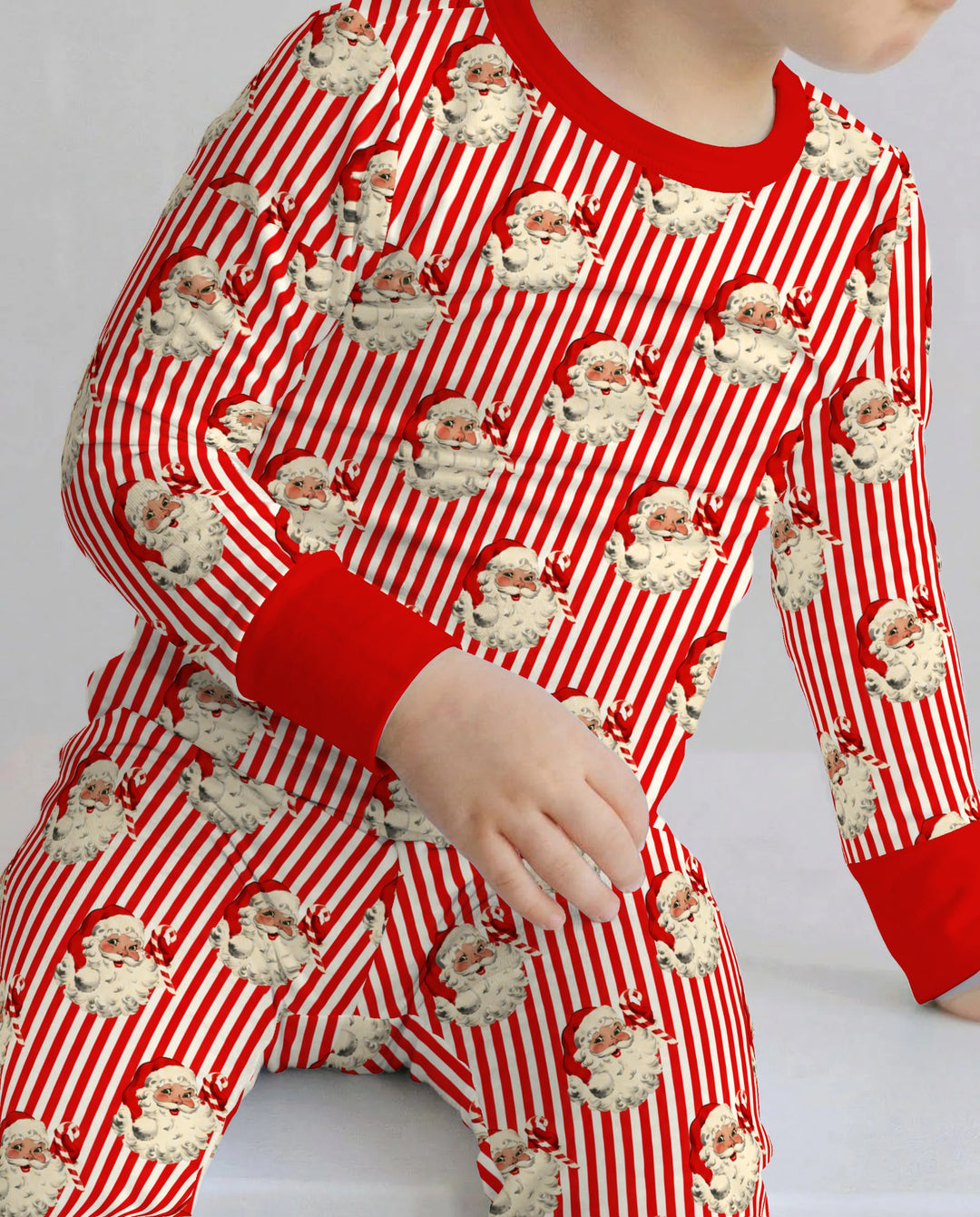 Vintage Santa Candy Cane Stripe Bamboo Two Piece Long Sleeve Pajama Set