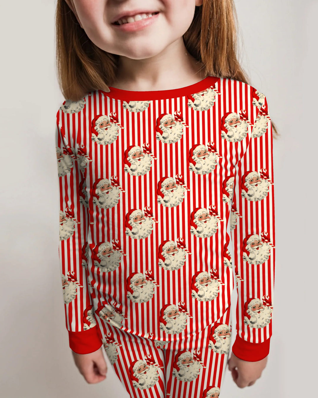 Vintage Santa Candy Cane Stripe Bamboo Two Piece Long Sleeve Pajama Set