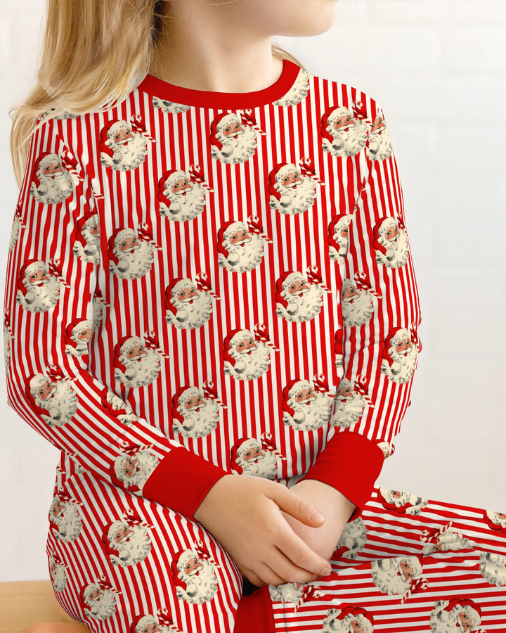 Vintage Santa Candy Cane Stripe Bamboo Two Piece Long Sleeve Pajama Set
