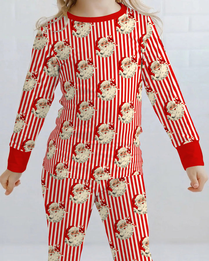 Vintage Santa Candy Cane Stripe Bamboo Two Piece Long Sleeve Pajama Set