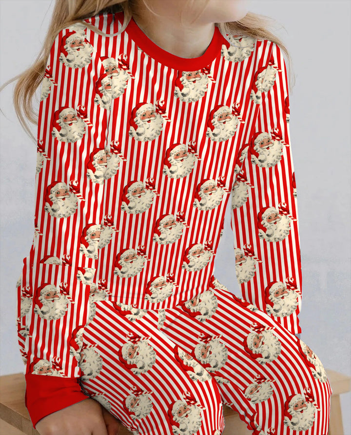 Vintage Santa Candy Cane Stripe Bamboo Two Piece Long Sleeve Pajama Set
