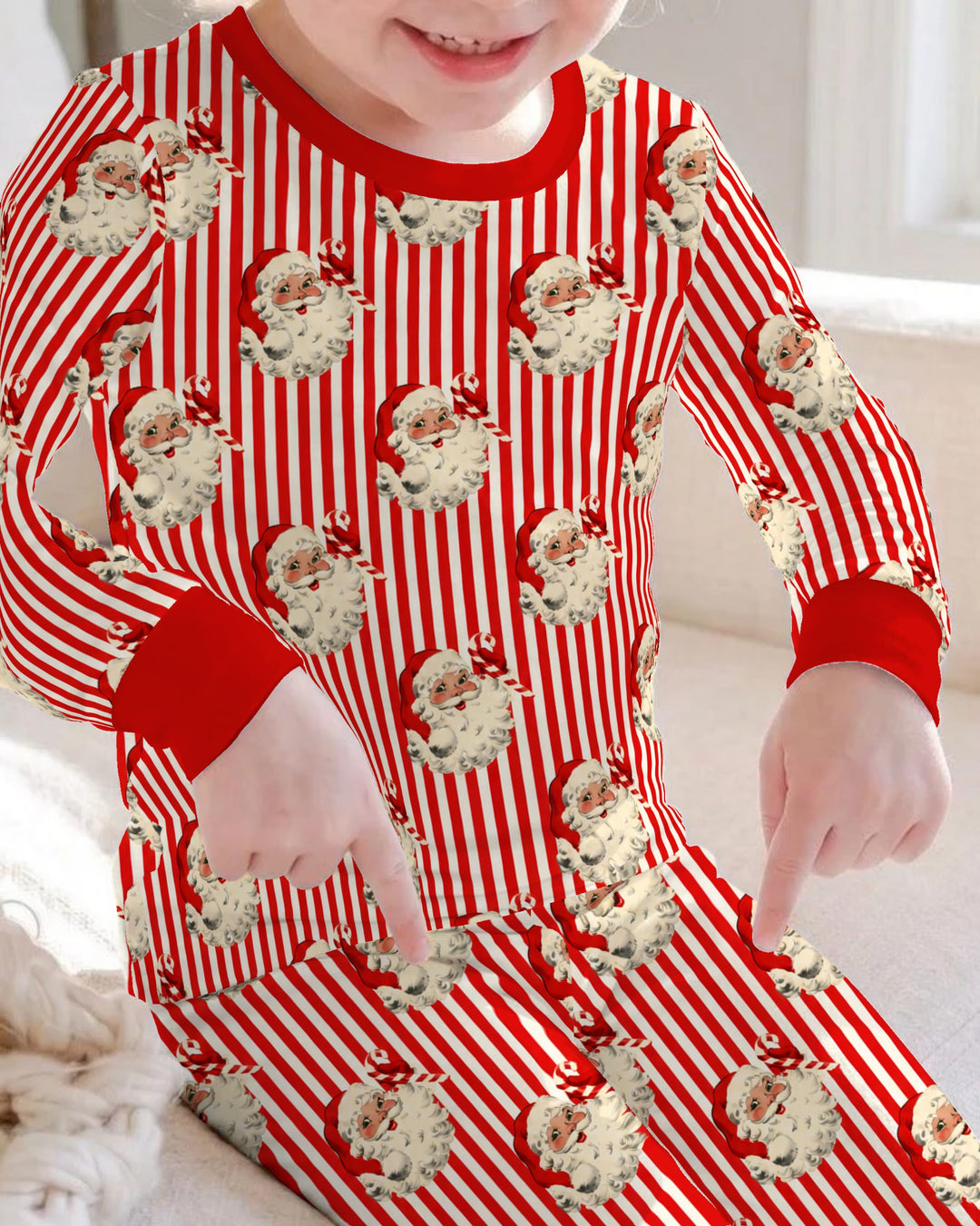 Vintage Santa Candy Cane Stripe Bamboo Two Piece Long Sleeve Pajama Set