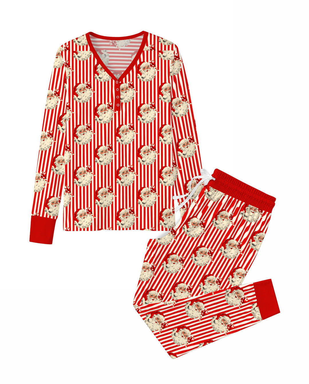 Vintage Santa Candy Cane Stripe Bamboo Women Pajama Set