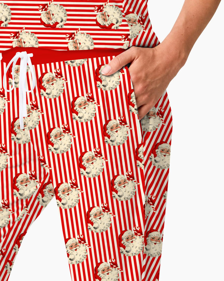 Vintage Santa Candy Cane Stripe Bamboo Women Pajama Set